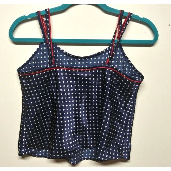 Womens American Flag Tank Top Sz M Cami cropped boxy 4th of July Patriotic shiny - Picture 2 of 9